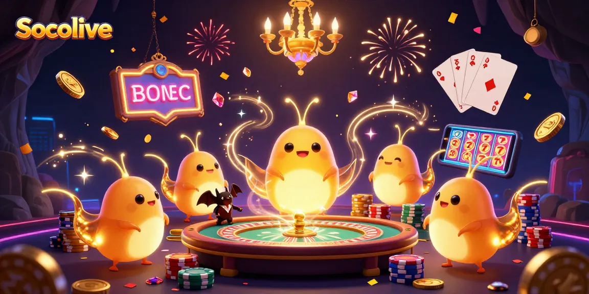 Socolive showcases vibrant casino action with glowworms lighting the scene, perfect for gambling lovers.