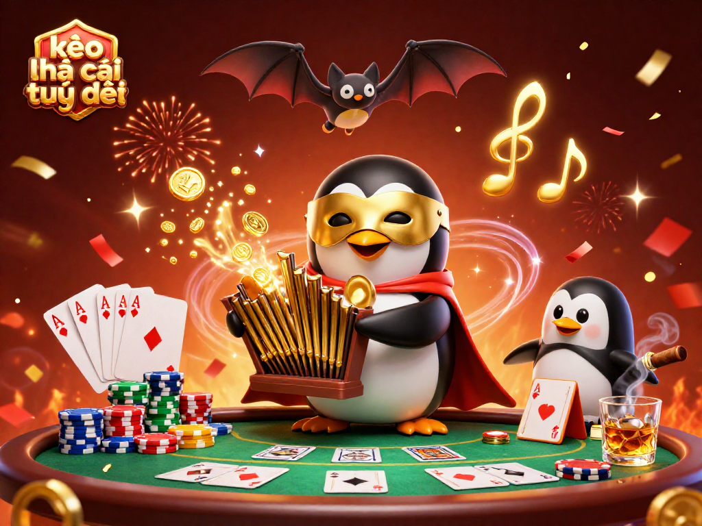 Engage with kèo nhà cái trực tiếp, as a playful penguin brings the casino to life.