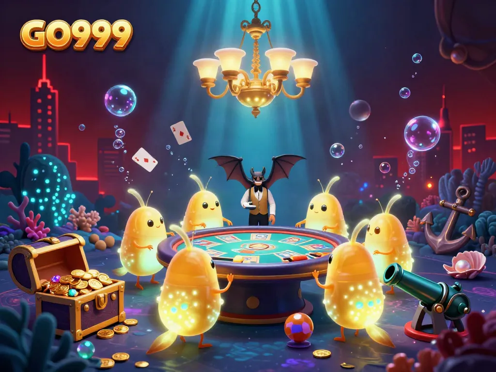 Experience thrilling gaming at GO999 with glowworms lighting up a vibrant underwater casino.