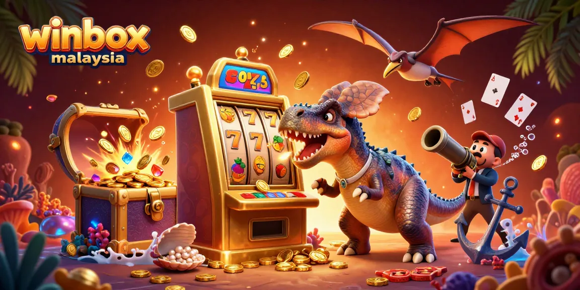 Experience the excitement of winbox malaysia as vibrant characters celebrate a jackpot amidst a dynamic casino scene.