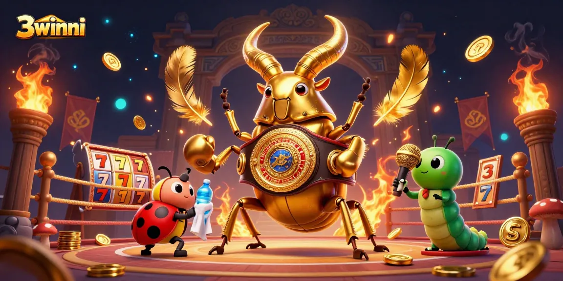 Engage with the thrilling gaming experience at 3winni featuring a champion beetle and vibrant casino elements.
