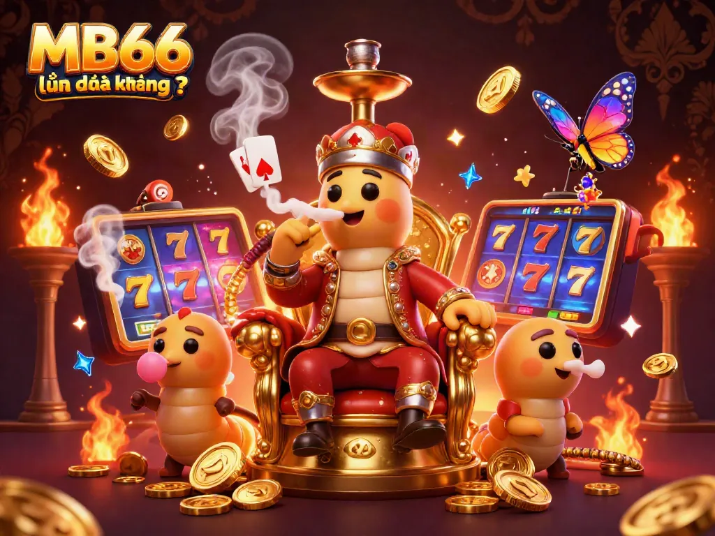 Engaging illustration of MB66 lừa đảo không? featuring a hookah-master and vibrant casino elements.