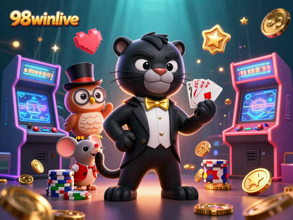 Experience thrilling gameplay at 98winlive with stylish characters enjoying a vibrant casino atmosphere.