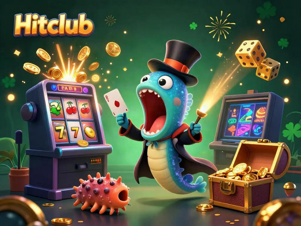 Hitclub enthusiasts revel in the jackpot explosion of coins from a festive underwater casino scene.