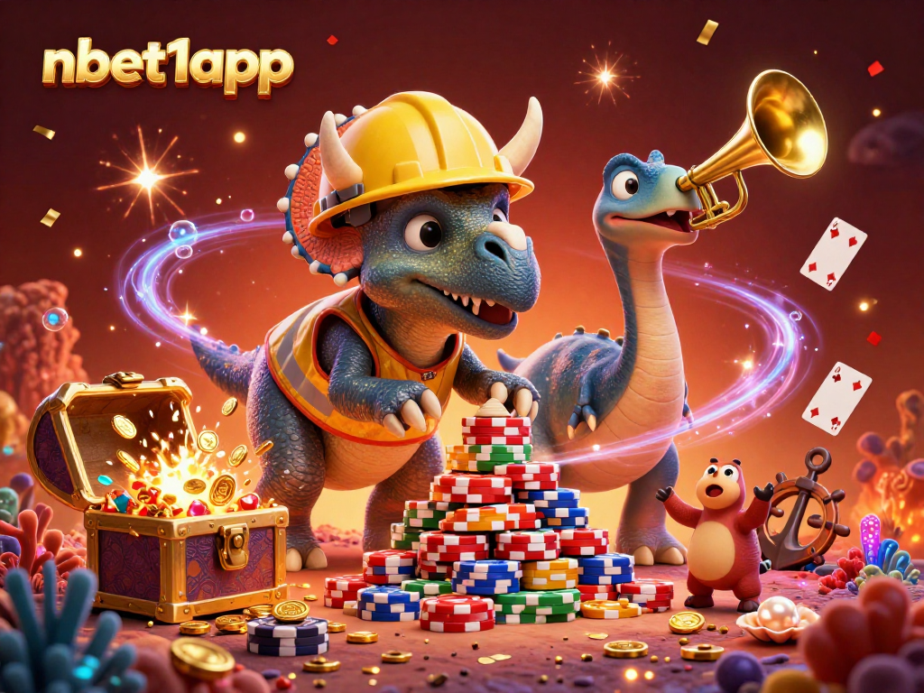 Engage players with nbet1app in a vibrant casino-themed 3D celebration illustration.