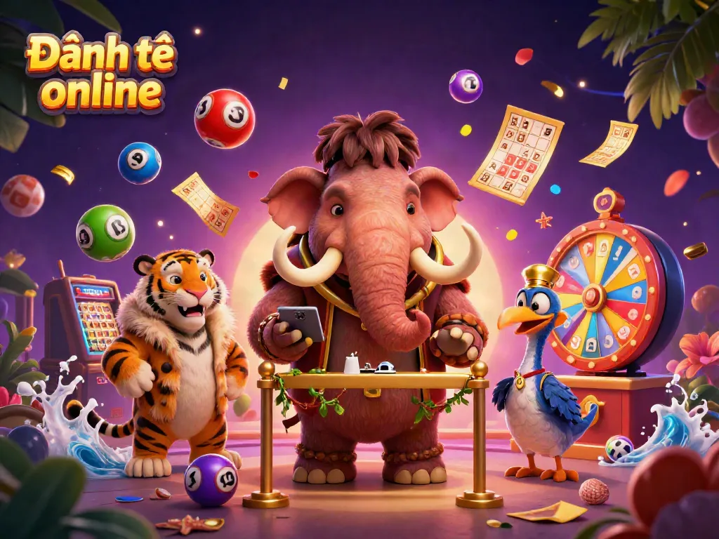 Join the fun of Đánh đề online with vibrant lottery elements and engaging characters in a casino setting.