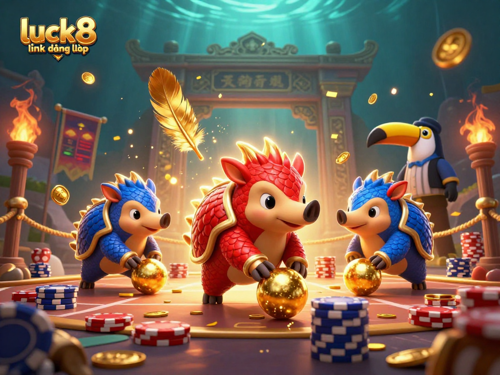 Engage with luck8 link đăng nhập through an exciting 3D casino showdown featuring rival pangolins and vibrant gameplay.