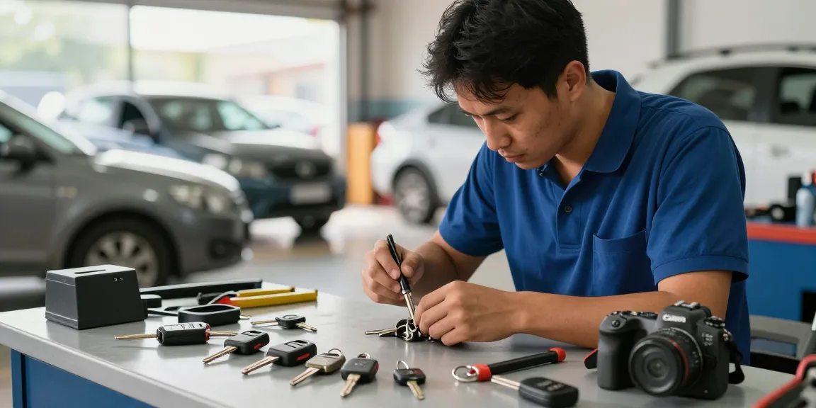 Experte für Autoschlüssel und Lösungen für Auto in einer Werkstatt.