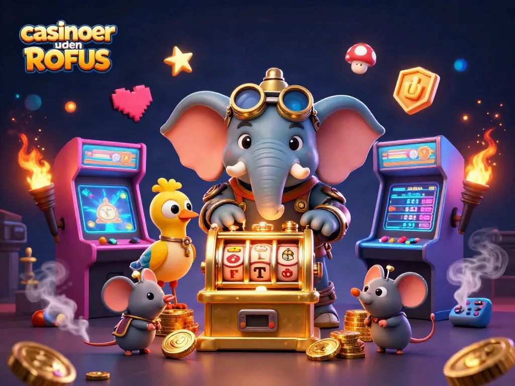 Engage with casinoer uden ROFUS in a vibrant 3D illustration featuring lively gaming elements.