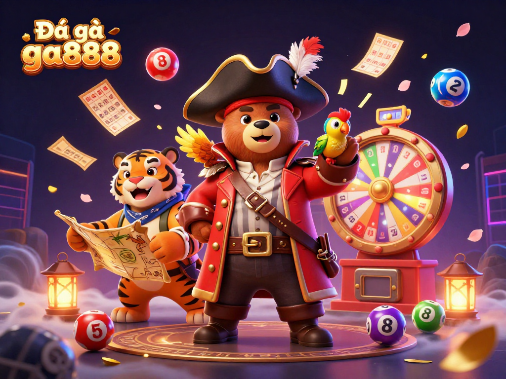 Engage with thrilling Đá gà ga888 action featuring dynamic lottery balls and vibrant casino elements.
