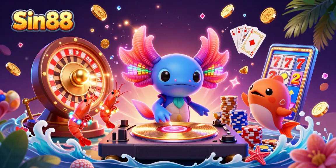 Experience the excitement of Sin88 casino with a vibrant underwater party featuring a DJ and animated sea creatures.