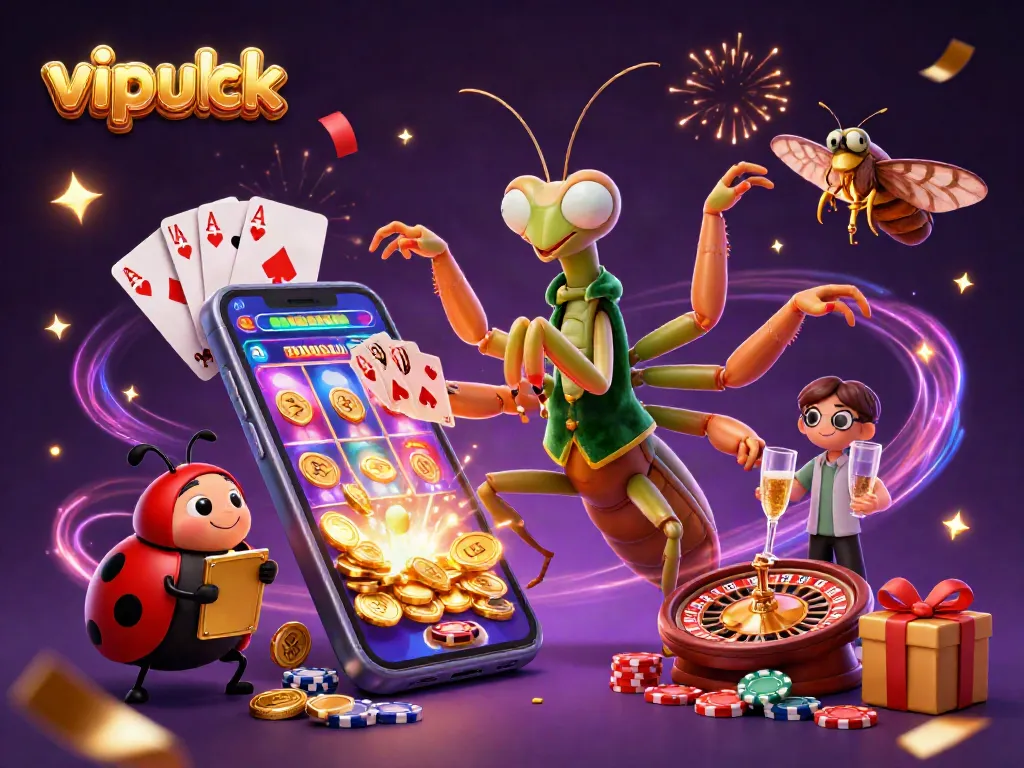 Experience the thrill at vipluck casino with a vibrant 3D illustration showcasing dynamic gameplay elements.