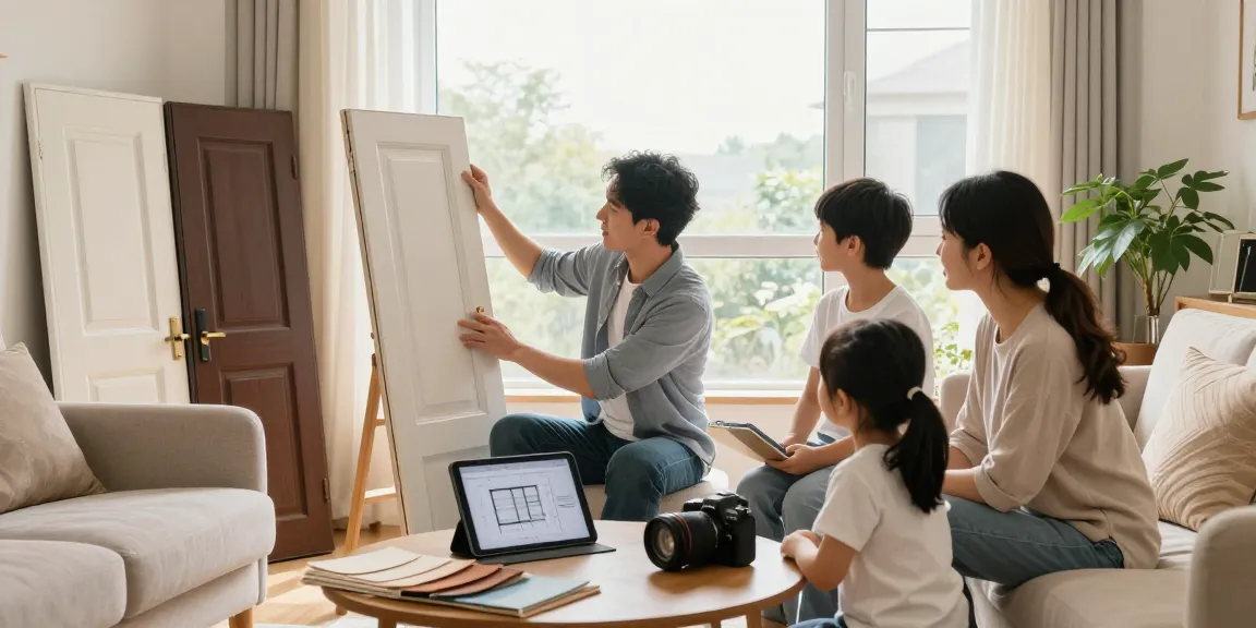 Familie wählt Türen und Fenster in Augsburg aus, gemütliche Atmosphäre im Wohnzimmer.
