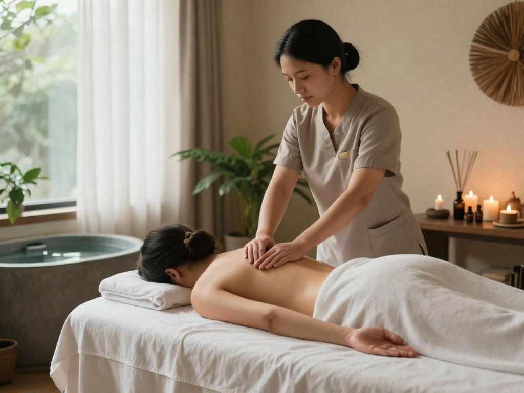 구리출장안마 experience with a professional massage therapist in a serene spa setting, promoting relaxation and wellness.