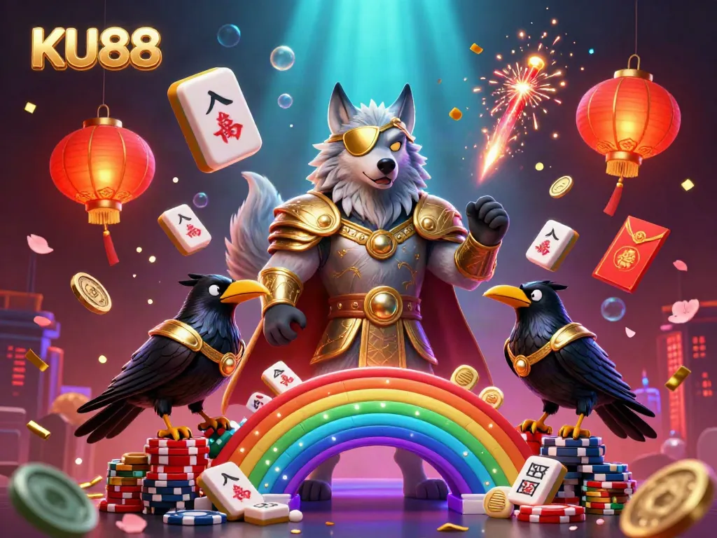 Experience thrilling entertainment with KU88's Norse mythology-inspired scene featuring Odin and ravens amidst a casino backdrop.