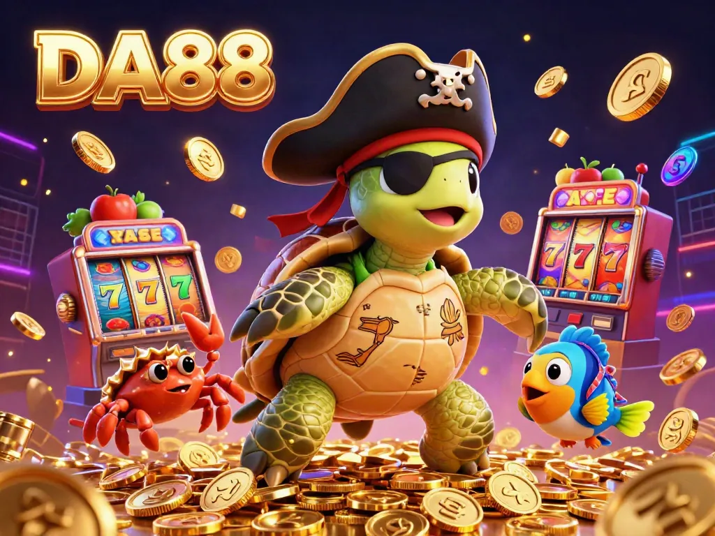 Join the DA88 slot adventure with a pirate turtle, a hermit crab, and a colorful treasure scene.