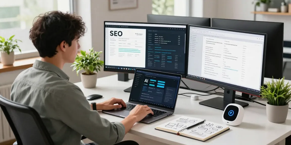 Data analyst optimizing SEO strategies using AI SEO tools in a modern workspace