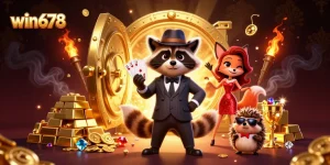Spin and win big with win678 in this dynamic casino scene full of treasures.