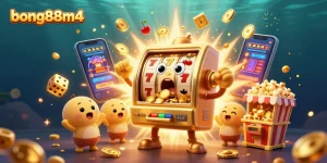 Experience the excitement of bong88m4 with a vibrant casino scene featuring jackpot winning slot machines and festive elements.
