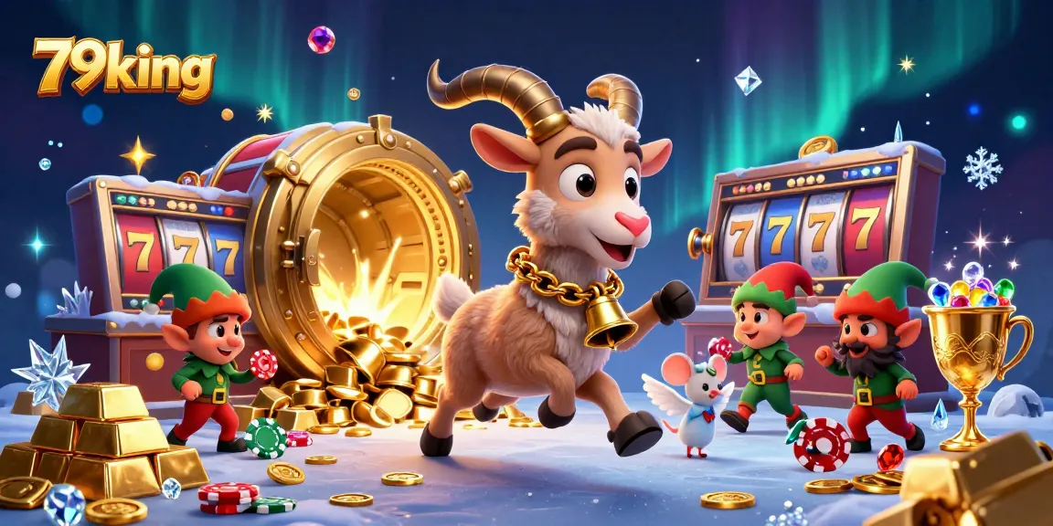 Experience the thrill of 79king slots with festive casino action, as cartoon characters create an exciting scene.