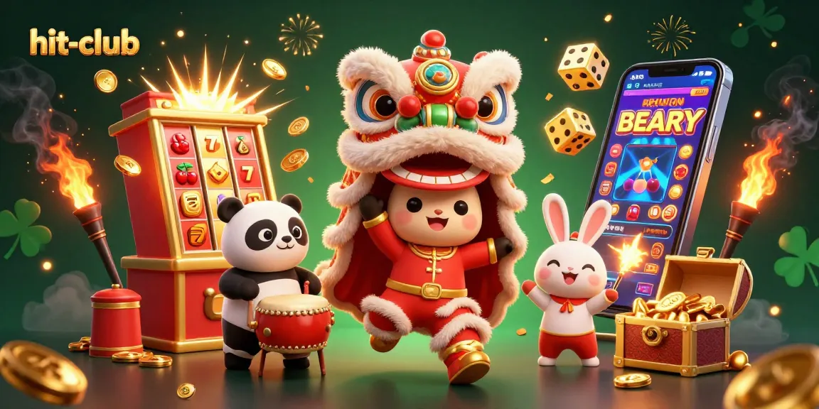 Win exciting rewards at hit-club with festive characters amid vibrant casino action.