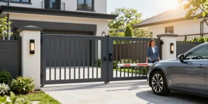 Praktisches Schiebetor von WIŚNIOWSKI in einem modernen Zuhause mit automatischer Steuerung und Sicherheitsfunktionen.