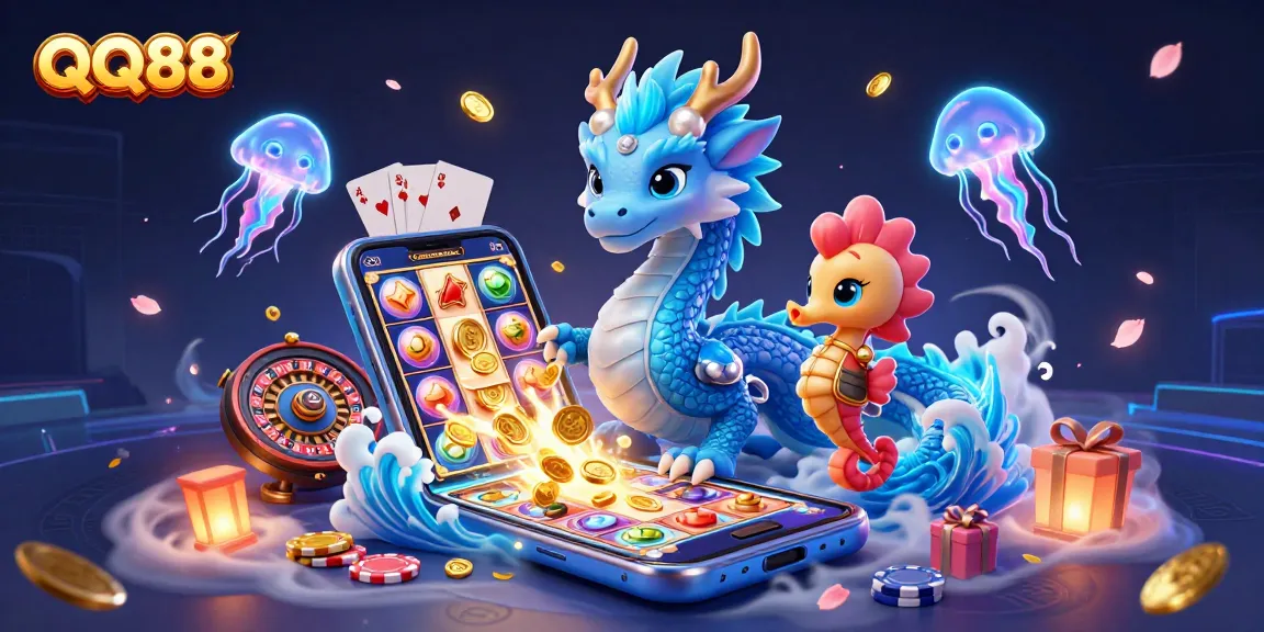 Experience QQ88's thrilling gaming scene with immersive characters and casino elements.