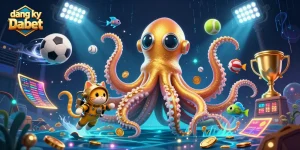 Join the action with dang ky Dabet's vibrant casino scene, featuring a kraken and diving cat.