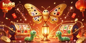 Engage with the vibrant ku88 casino scene featuring illuminated moths, lanterns, and spinning reels.