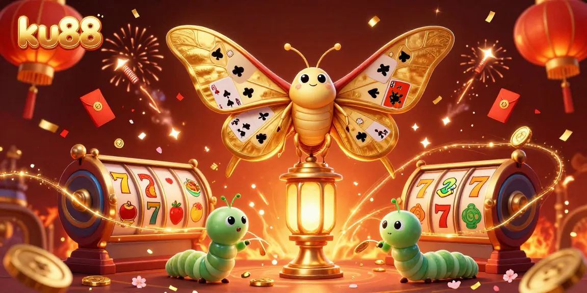 Engage with the vibrant ku88 casino scene featuring illuminated moths, lanterns, and spinning reels.