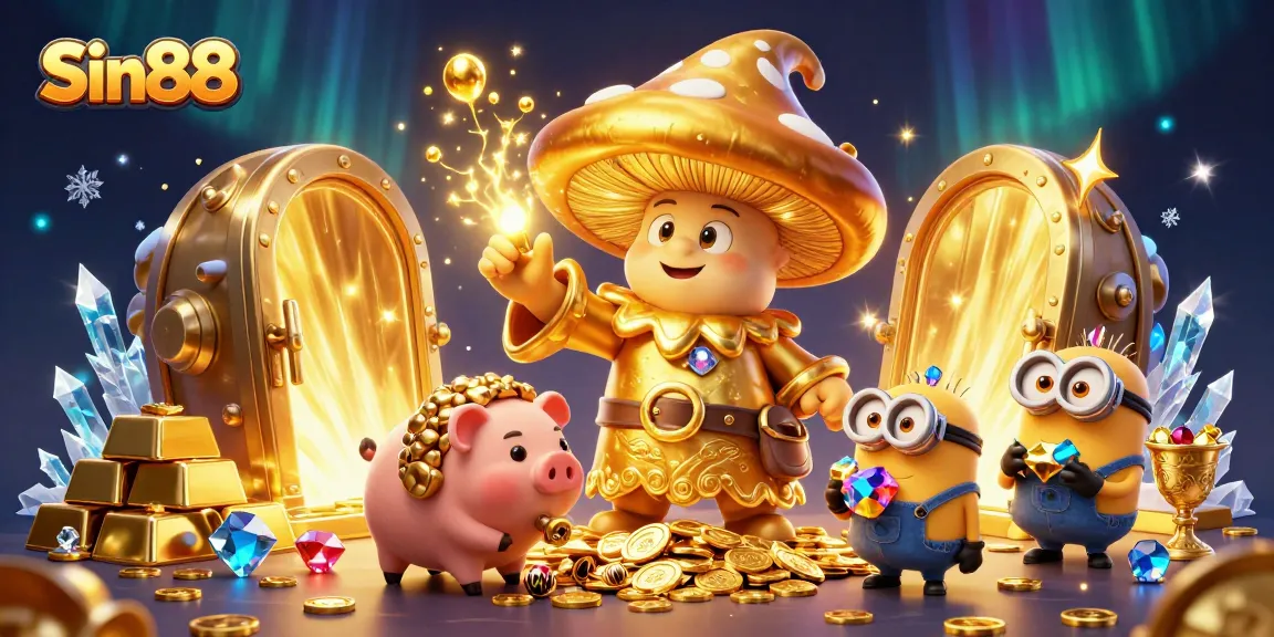 Spin the reels with Sin88 in a vibrant casino scene, showcasing magical treasures and interactive gameplay.