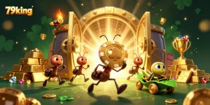 79king showcases vibrant animated ants executing a heist alongside glimmering treasures and casino elements.