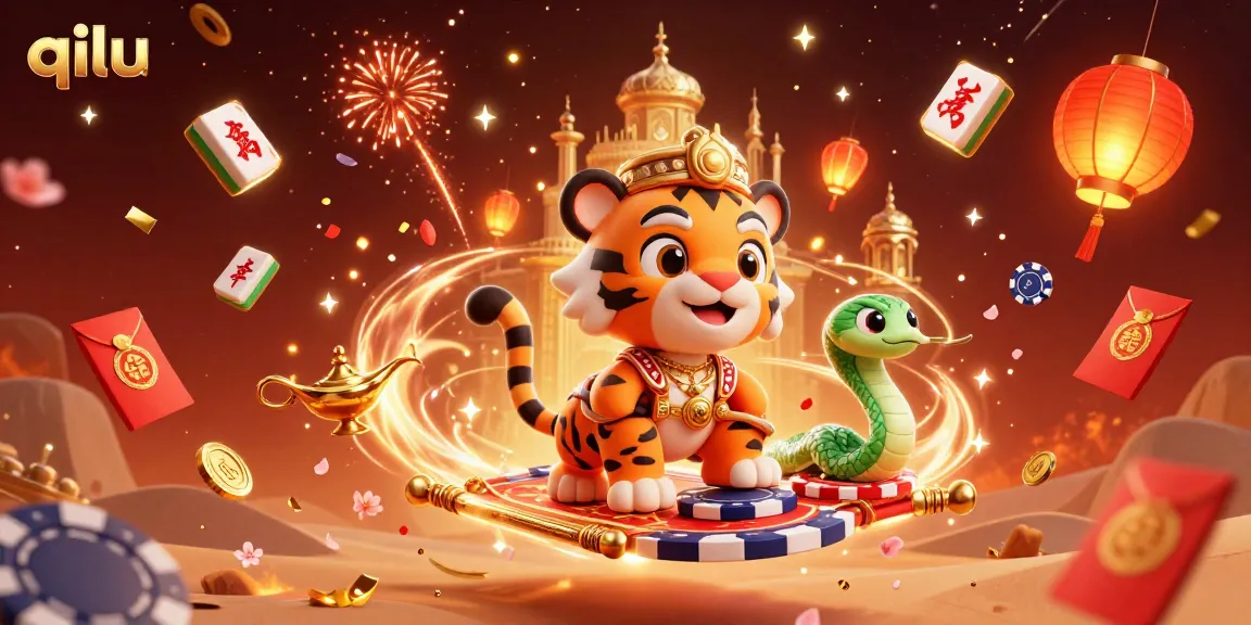Engage in the qilu theme with a vibrant 3D illustration of a tiger sultan and casino elements.