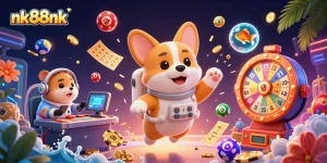 Engage in thrilling gameplay at nk88nk with dynamic casino action featuring a playful astronaut corgi.