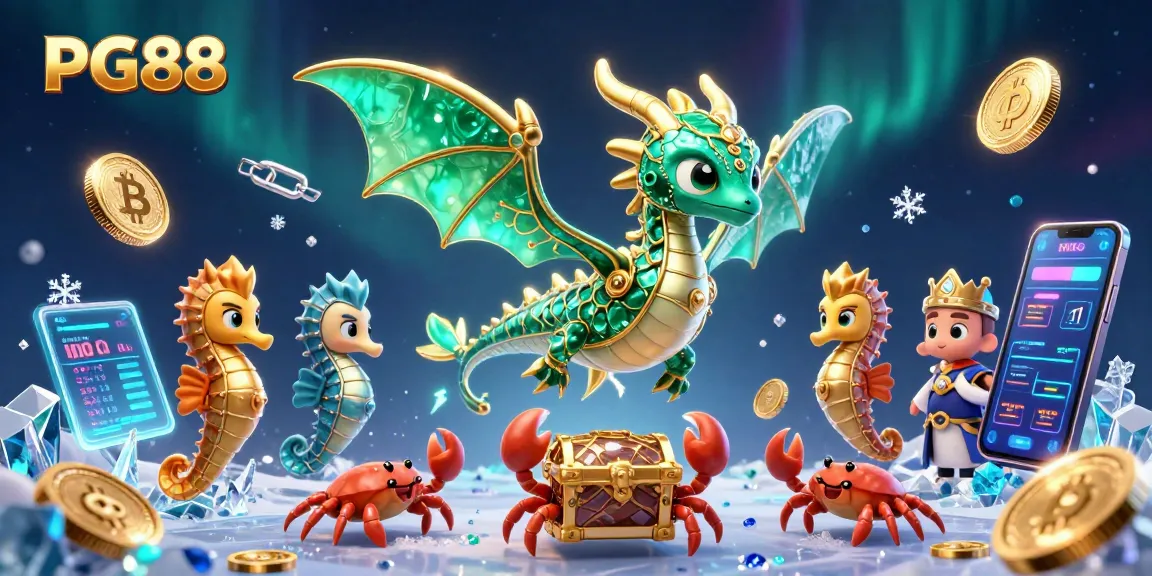Experience PG88 with a vibrant underwater scene featuring a sea dragon, crypto coins, and gaming elements.