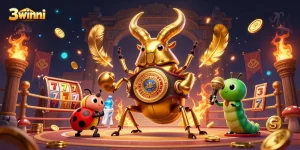 Engage with the thrilling gaming experience at 3winni featuring a champion beetle and vibrant casino elements.