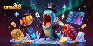 Experience thrilling gaming at one88 with vibrant interactive casino elements featuring unique characters.