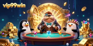 Experience excitement at vip99win with a jolly walrus playing poker underwater among treasures